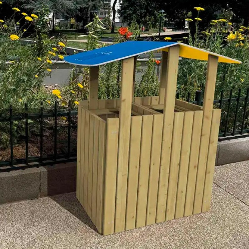 Paperera de reciclatge en Fusta Turín amb teulada| Reciclatge Exterior Sostenible